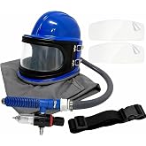 Coretidi Sandblasting Hood Air Fed Sandblasting Helmet with Thermostat Air Flow Control, Full Shoulder Protective Hood Dual Anti-Fog Quick Change Lens Lightweight Blast Safety Helmet for Sandblaster