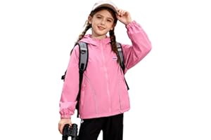 WELAKEN Lightweight Jacket for Girls Kid Teen Waterproof Windbreaker Hooded Rain Coats with Pockets