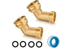 YELUN Garden Hose Elbow Connector 45 Degree Solid Brass Pipe Fittings -Eliminates Stress and Strain On RV Water Intake Hose Adapter 3/4" FHT x 3/4" MHT (45 Degree Hose Elbow)