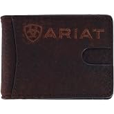 ARIAT Men's Large Logo Bull Hide Leather Bifold Money Clip Wallet