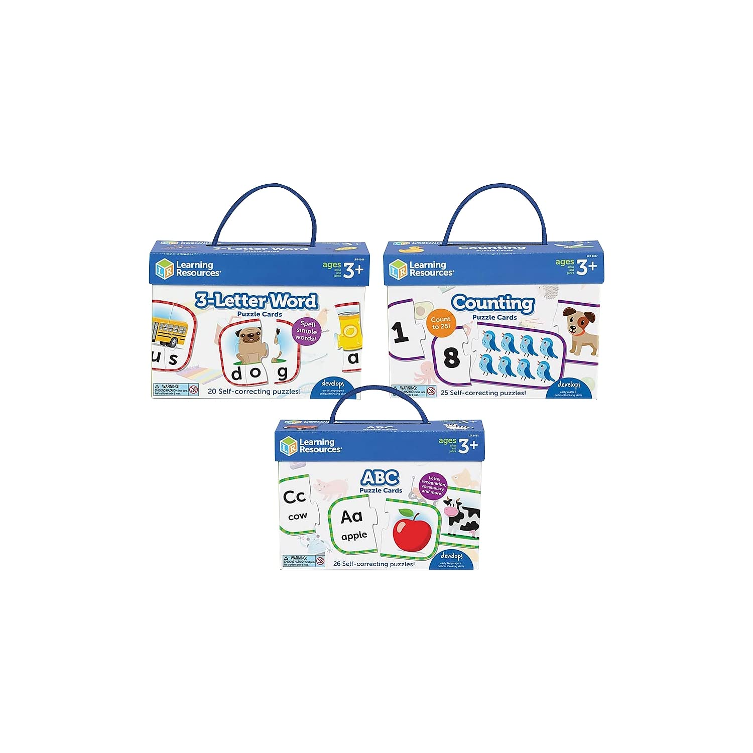 Learning Resources Puzzle Cards Bundle Pack of 3, Preschool Readiness, Self Correcting Puzzles, Ages 3+