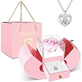 Preserved Real Pink Rose with S925 Sterling Silver Necklace, Gifts for Girlfriend, Women,Wife, Mom,Grandma on Christmas, Valentine's Day, Mother's Day, Birthday, Anniversary, Thanksgiving (Pink)