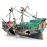 SLOCME Aquarium Shipwreck Decorations - Air Bubbler Sunken Ship Ornament, Fish Tank Air Action Aerating Decorations