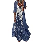 Women’s 2 Piece Dress Sets Boho Floral Print Spaghetti Strap V Neck Maxi Dress and Irregular Hem Chiffon Cardigan Sets