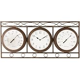BESTIME 66285A Three-in-one Metal Wall Clock.Thermometer,Hygrometer,Weatherproof,Indoor,Outdoor,Weather Resistant.Whether Industrial,Country,Rustic.