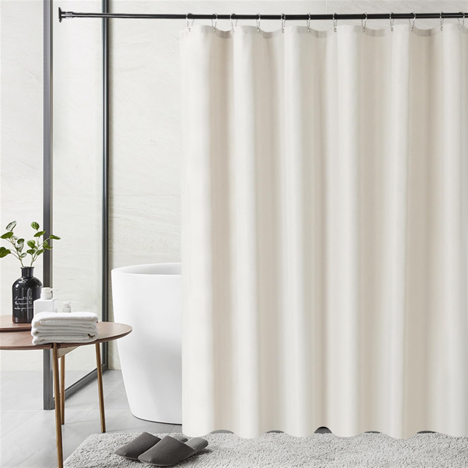 SK Studio Shower Curtain for Bathroom, Waterproof Linen Fabric Shower Curtains with Hooks for Hotel Modern Farmhouse Country Bathroom Decor Beige, 47x71 Inch