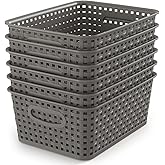 WYT Weave Storage Organizer Baskets, Grey 6-Pack Plastic Woven Baskets, 10.1" x 7.55" x 4.1"