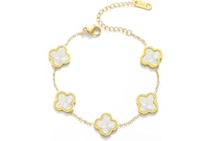 WSupikio Trendy Link Bracelets for Women 18K Gold Plated Clover Adjustable Lucky Bracelet Mother's Day Gift