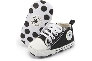 KIDSUN Unisex Baby Boy Girl Canvas Sneaker Soft Sole Infant Lace up Newborn Ankle Toddler First Walkers Crib Shoes