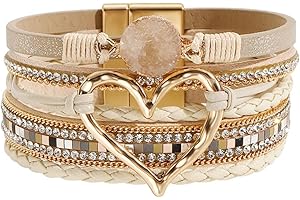 P Ammy Fashion® Women's Multi-layer Love Heart Leather Wrap Bracelets Stackable Boho Bangles Bohemian Cuff with Magnetic Clasp Jewelry Gift