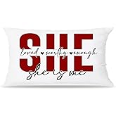 FITIE She is Me Mental Health Pillow Covers 12x20, Self Care Gifts for Women, Self Love Gifts, Loved Worthy Enough Valentine's Day Lumbar Pillow Covers, Positive Affirmation Gifts