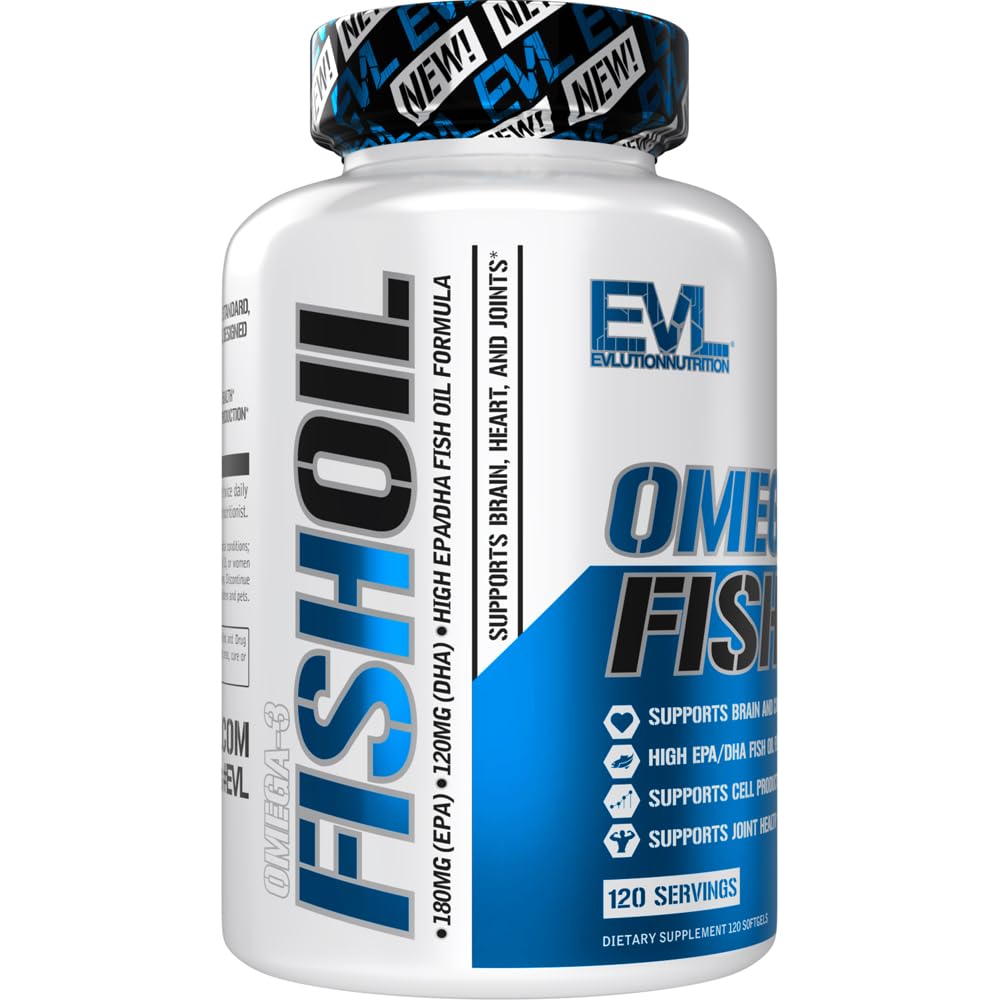 Evlution Nutrition Triple Strength Omega 3 Fish Oil - Burpless Fish Oil EPA DHA Omega 3 Supplement in Easy to Swallow Citrus Flavor Softgels - Enteric Coated Fish Oil Supplement - 120 Count