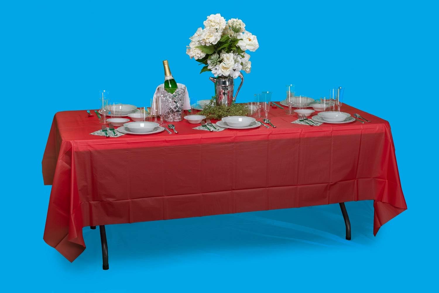 Exquisite 12-Pack Premium Plastic Tablecloth 54 Inch. x 108 Inch. Rectangle Table Cover-White: Kitchen & Dining