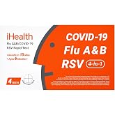 iHealth RSV Test + Flu A/B + COVID-19 Test, 4-in-1 Rapid Home Test, 4 Tests | 15-Min Results, FDA Authorized OTC At-Home COVID Flu RSV Test for ages 6 months and Up, Non-Invasive Nasal Swab