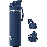 OISIZ Insulated Water Bottle 24 oz with 2 in 1 Spout and Straw Lid,One Click Safety Lock,100% Leakproof,Keep Cold 24H,Vacuum Stainless Steel Water Bottle for School,Travel and Sports,Dishwasher Safe