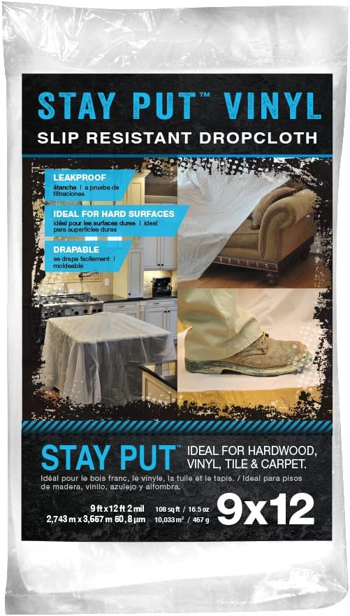 Trimaco 2 mil Stay Put Slip Resistant Vinyl Dropcloth, 9-feet x 12-feet - - 
