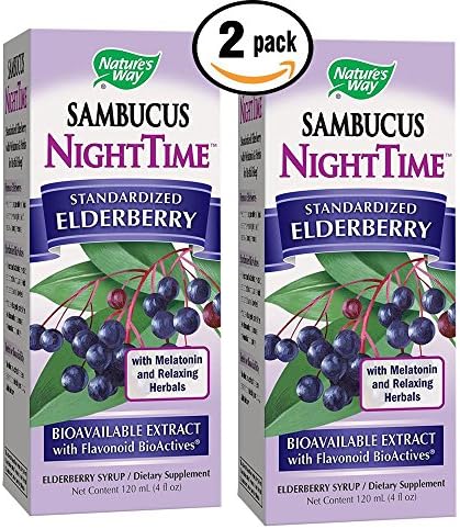 Sambucus Night Time Elderberry Syrup with Standardized BioActives, Melatonin &amp; Relaxing Herbals for restful sleep 4oz ea 2pack bundle