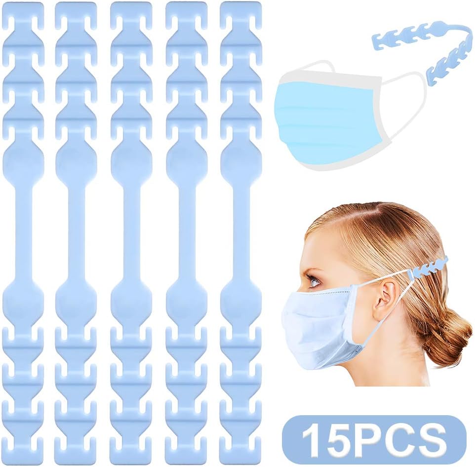TOOVREN Breath Anti-Slip Extension Hook Buckle Ear Grips Hook Silicone for Ear Protection Reusable 8 Gear Adjustable Extension Hook for Tight Ear Straps (Black+Blue 10 Pcs)