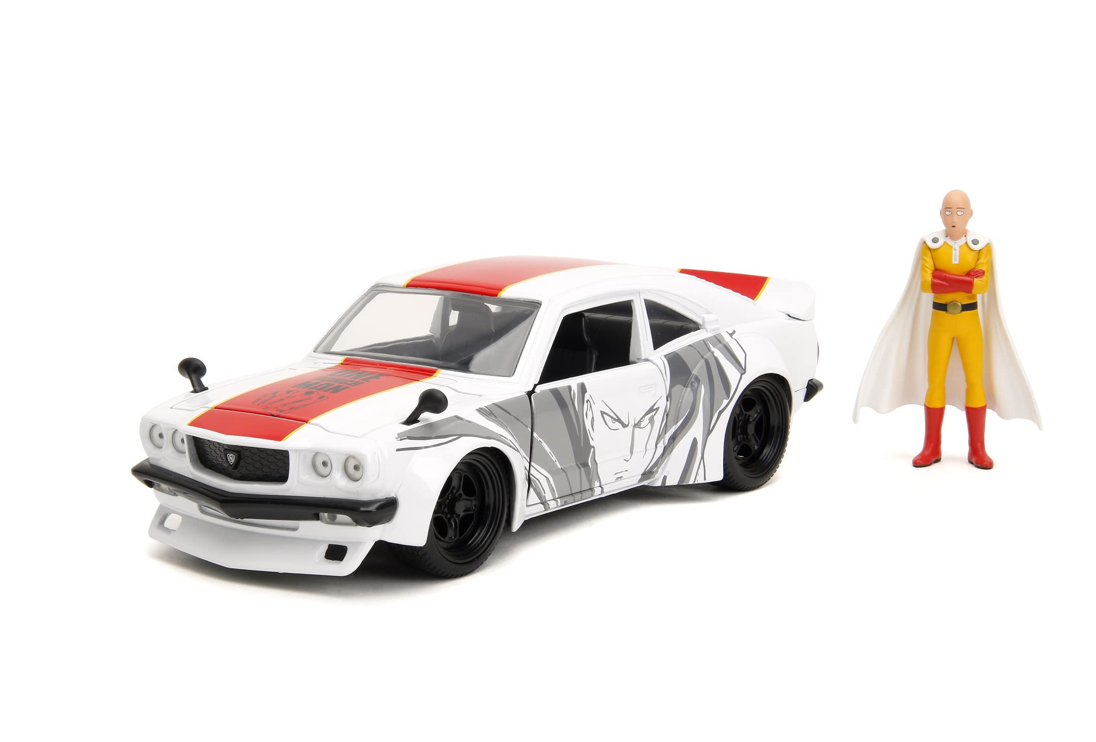 JADA One Punch Man 1:24 1974 Mazda RX-3 1:24 Die-cast Car & 2.75" Saitama Figure, Toys for Kids and Adults