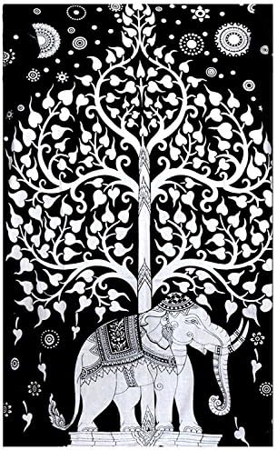 Wall Art Elephant Tree Wall Hanging Black And White Queen Size Large 84x90 Best Tapestry