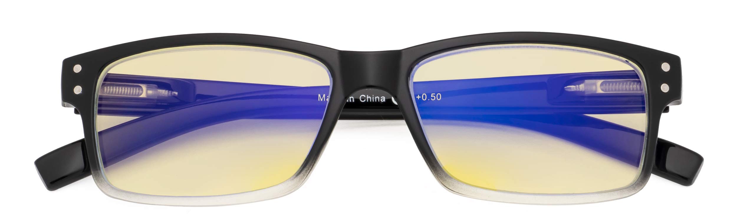 CessBlu Comfortable Blue Light Blocking Glasses Yellow Filter Lens Anti UV Rays Glare Digital Eyeglasses for Men Women(Black Transparent)+2.0