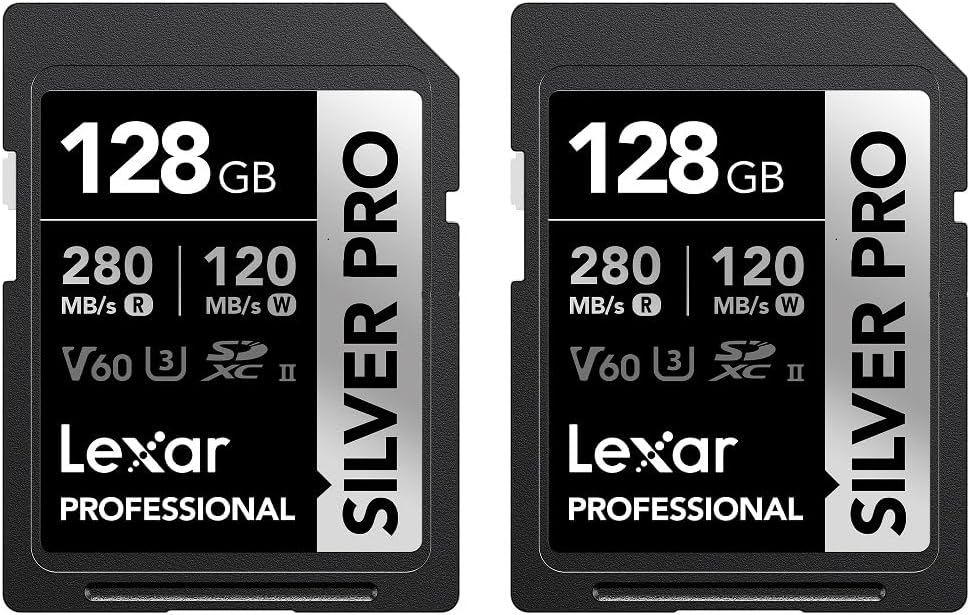 Lexar Silver Pro SD Card 2x128GB UHS-II V60 U3 C10 280MB/s Read 120MB/s Write