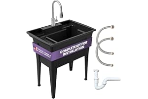 Freestanding Utility Sink with Stainless Steel Gooseneck Faucet - 32" Plastic Utility Sink for Garage, Laundry, Indoor and Oudoor Use - Laundry Tub Kit by Noah William Home - Black (25.6 gal)