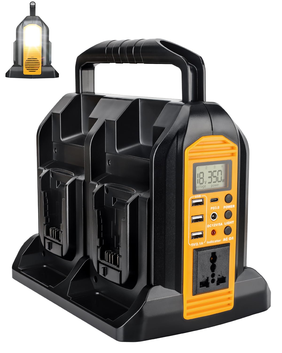 Photo 1 of Taingwei 350W Power Inverter for Dewalt 20v 60v Battery, 4-Ports DC 20V to AC 110-120V Pure Sine Wave Battery Inverter with 3 USB-A Port, 1 USB-C Port,300lm LED Light for Camping Emergency(Tool Only)