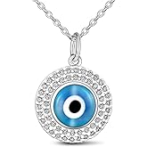ELEGANZIA Blue Evil Eye Necklace for Women Sterling Silver Cubic Zirconia Turkish Eye Pendant Third Eye Necklace Lucky Evil Eye Necklace Charm Protection Jewelry Amulet Adjustable 18"-20"