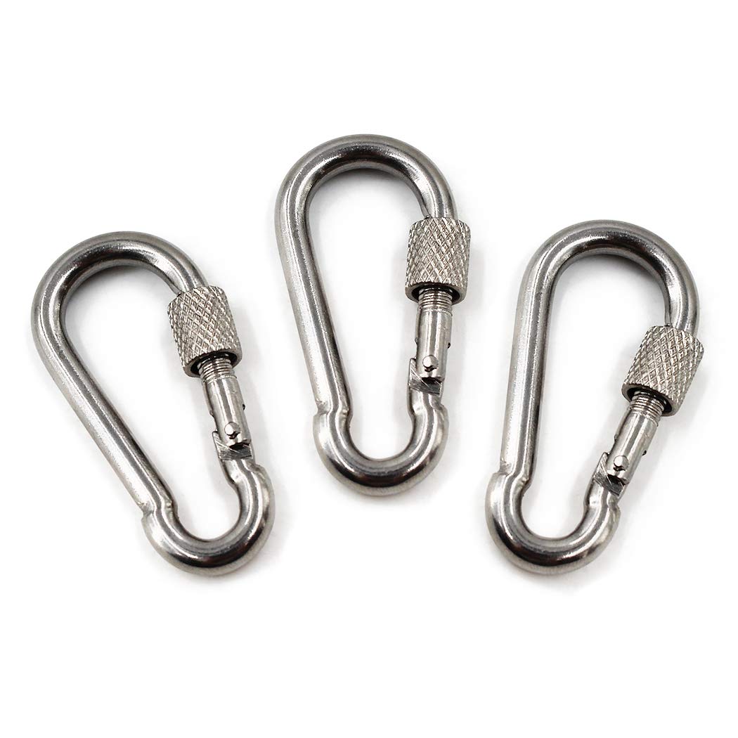 M10 3/8" 304 Stainless Steel Spring Snap Key Chain Clip Hook Screw Gate Buckle with Screw Gate Lock for Home,Outdoor Camping,Hiking Fishing,Traveling,Backpack (3PCS)