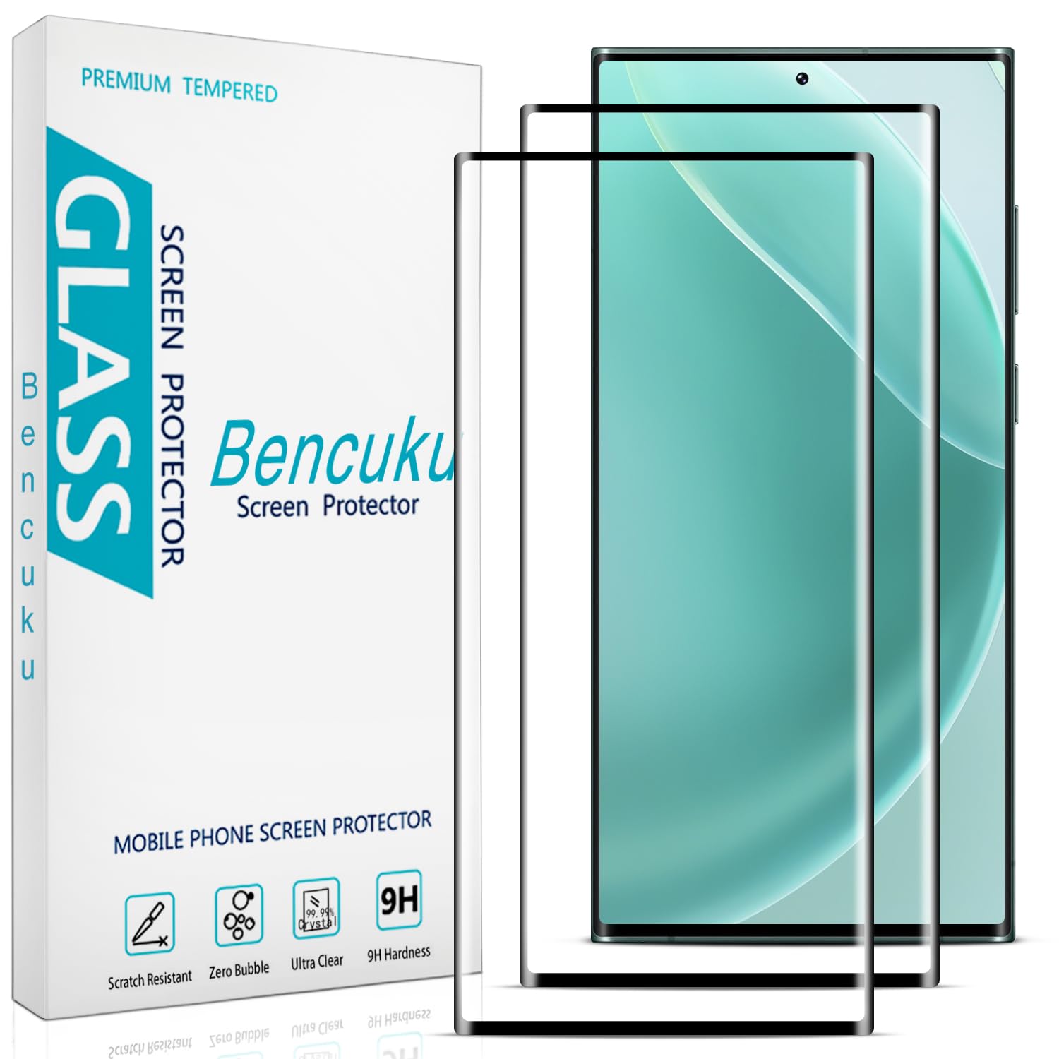Bencuku (2 Pack) Designed for Samsung Galaxy S22 Ultra Tempered Glass Screen Protector, 3D Curved Full Screen Coverage, Anti Scratch, Case Friendly