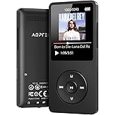 AGPTEK A02 MP3 Player with Bluetooth 5.3, 1.8 inch Screen Portable Music Player with Speaker, FM Radio, Voice Recorder, Supports Expanded Up to 128GB(Black, 64GB)
