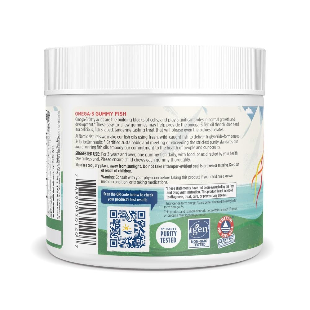 Nordic Naturals Nordic Omega-3 Gummy Fish, Tangerine - 30 Gummy Fish - 124 mg Total Omega-3s with EPA & DHA - Non-GMO - 30 Servings