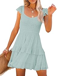 Women Summer Dresses Casual Boho Smocked Ruffle Sun