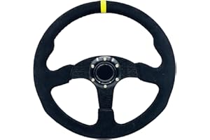 YEHICY 13.8”Suede Leather Racing Steering Wheel Flat Drifting Universal Sports Steering Wheel with Horn Button for Car Sim Driving