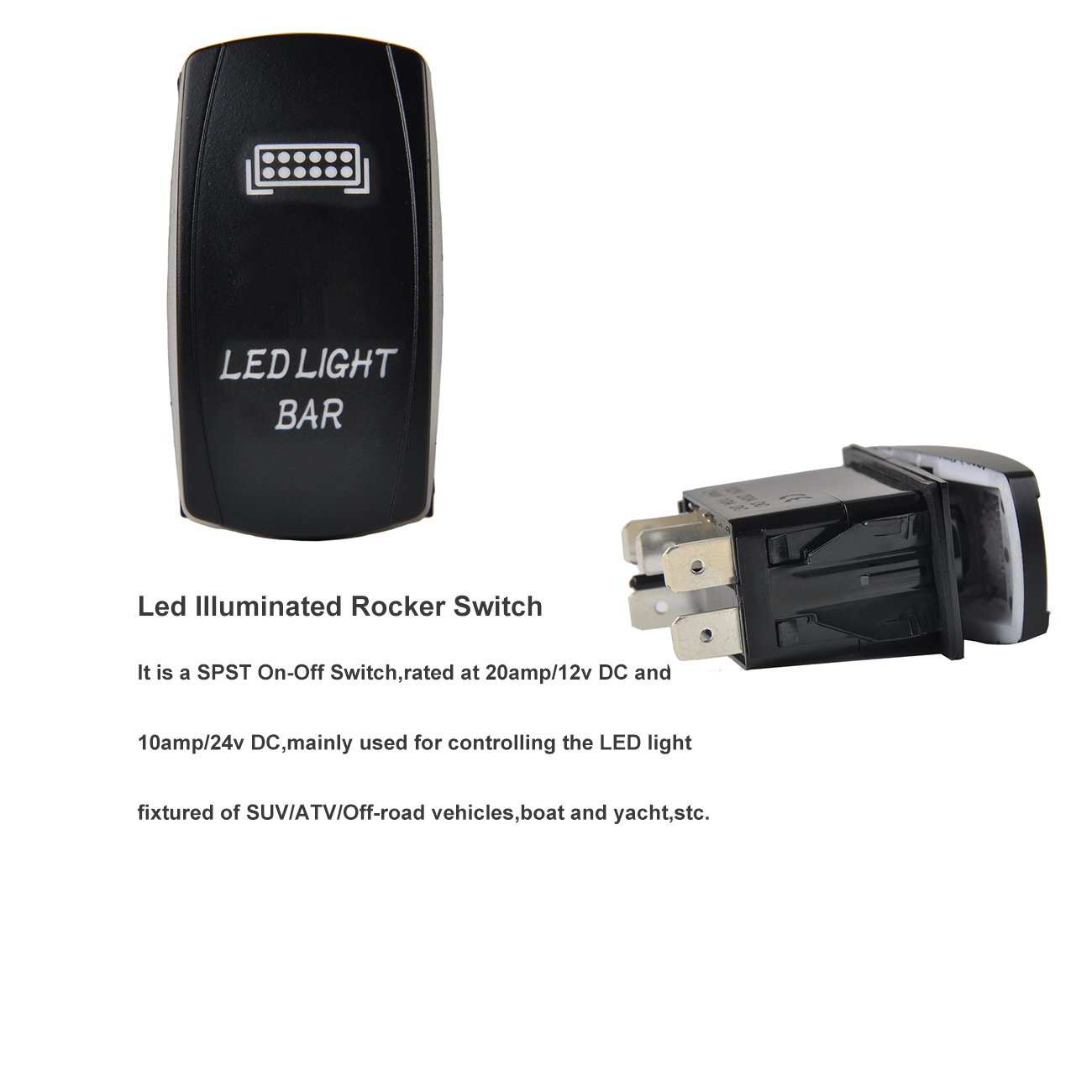 RCRunning Laser Rocker Switch with Wire Set (5 Female Terminal and 3 Male Terminal),5Pin 20A 12V On-Off LED Light Toggle Switch,for UTV Car Auto Truck Boat Marine