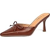 SUIARA Kitten Heels for Women Closed Toe Heels Vintage Heeled Mules Sexy Pointy Studded Slip on Stiletto Dressy Pumps