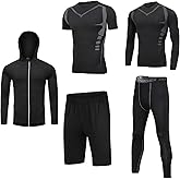 VRYXAL 5 pack Men's Compression Sets Pants Long Sleeve Shirt Athletic Shorts