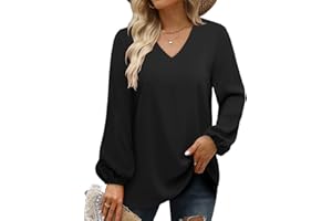 Womens Long Sleeve Shirt V Neck Casual Trendy Blouses Fashion Flowy Basic Tops
