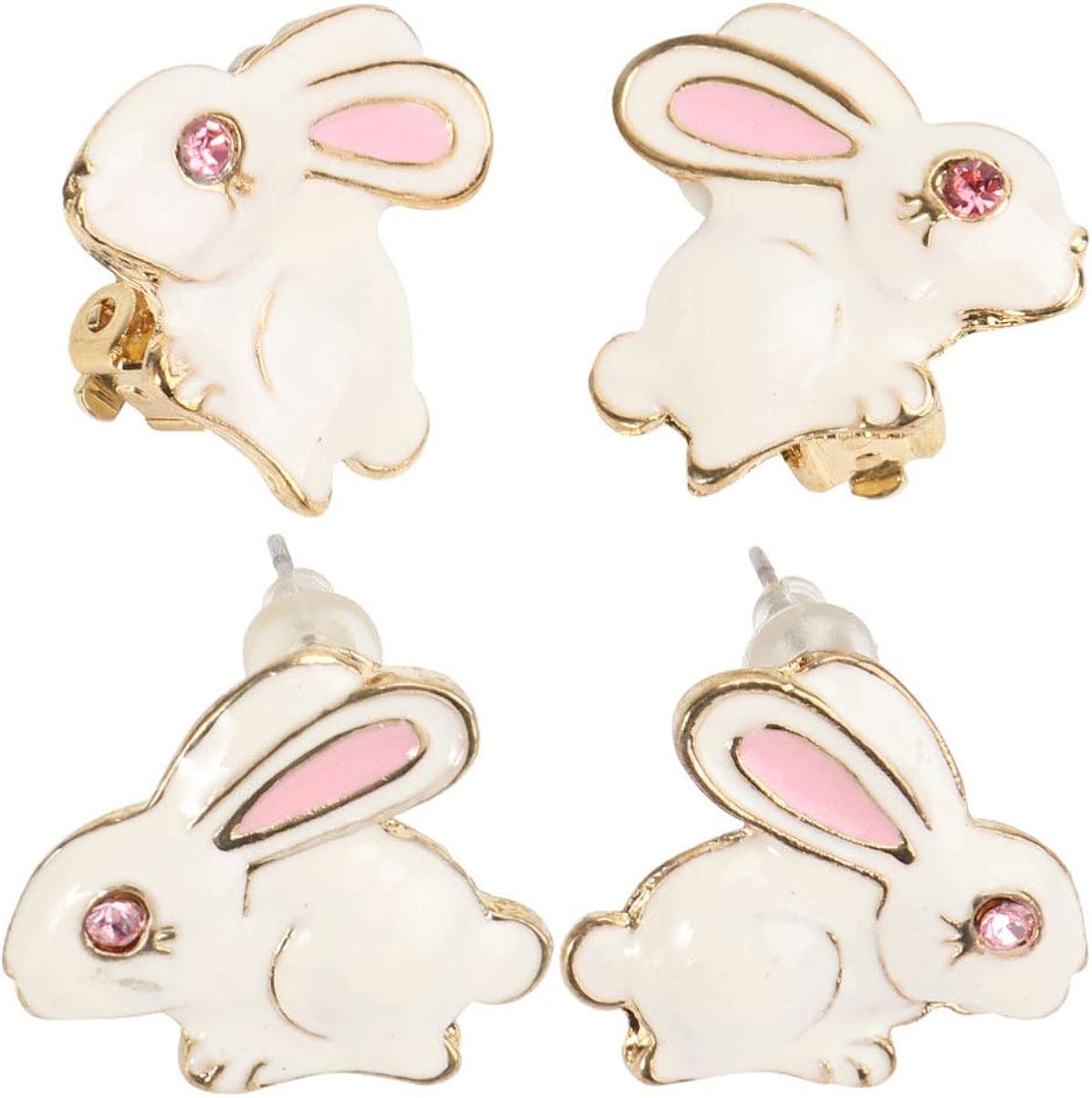 SOIMISS 2 Pairs Bunny Rabbit Stud Earrings Clip On Earring Cute Animal
