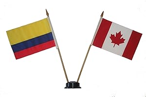Canada & Colombia Small 15 X 10 Cm Mini Double Country Stick Flag Banner with BLACK STAND on a 10 Inch Plastic Pole .. New
