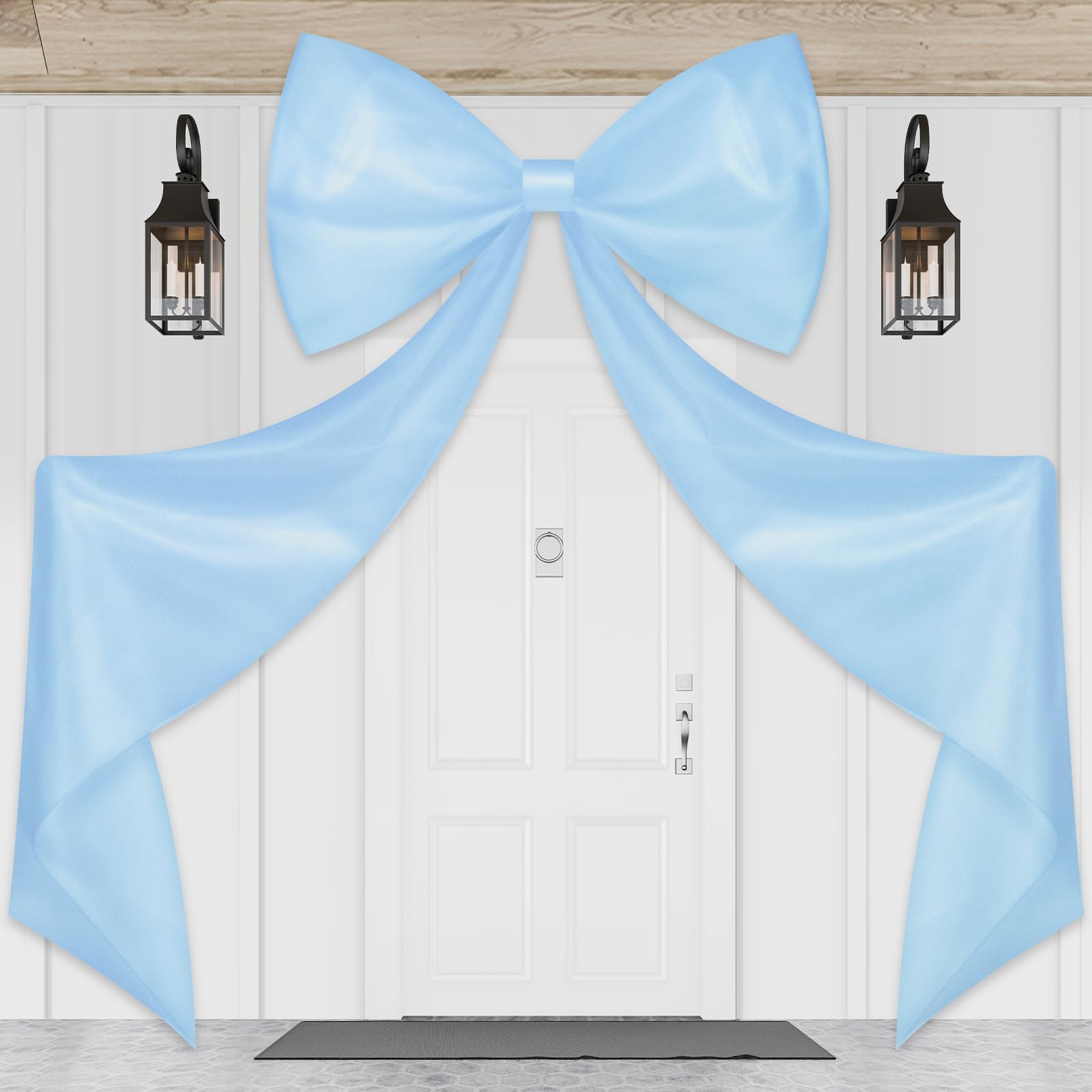 Photo 1 of Wavwavw 79 x 47 Inches Giant Bow Decoration Extra Large Satin Bow with Long Streamers Coquette Birthday Party Decoration for Fireplace Mirror Wall Tree Arch Wedding Decorations (Blue)