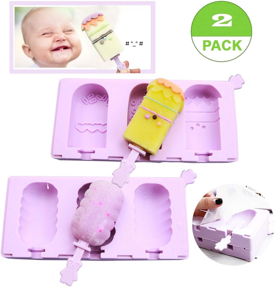 YAWOOYA Popsicle Molds Silicone- BPA Free Ice Cream Maker for Kids Cakesicle Pop Push Up Bars Mold with Popsicles Sticks and Lids