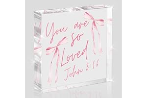 KROLLMA Pink Bow Room Decor, Valentines Day Decor, Inspirational Bible Verse Quotes, Valentines Christian Gifts for Women, Coquette Aesthetic Bow Dorm Decoration, Acrylic Office Desk Accessories Decoration