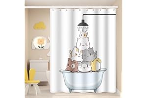 Umpoo Raining Cat Shower Curtain for Kids Cartoon Animal Pattern Colorful Hilarious Funny Kitten Lovely Pets Bathroom Waterproof Fabric Polyester Shower Curtain with Hooks, 72x84 Inch