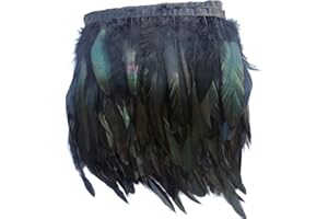 Sowder Rooster Hackle Feather Fringe Trim 5-7" in Width Pack of 5 Yards(Black)