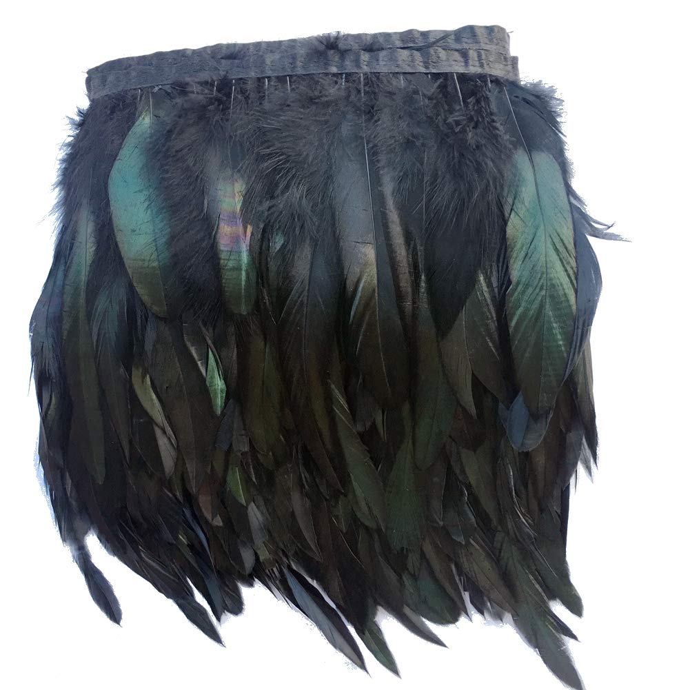 Sowder Rooster Hackle Feather Fringe Trim 5-7" in Width Pack of 5 Yards(black)