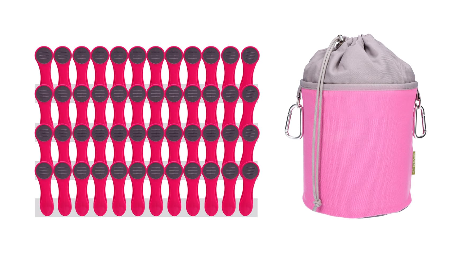 48 Clothes Pegs with Compression Spring Made of Stainless Steel, Soft Touch Pink, 1 Canvas Clothes Peg Bag Pink Grey