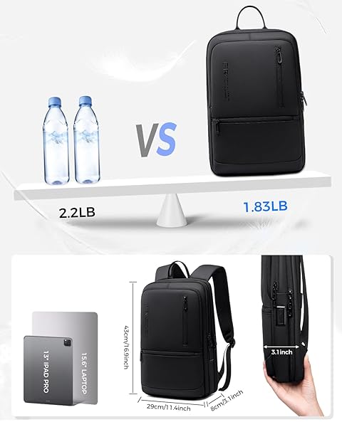 FENREE.GEER SLIM LAPTOP BACKPACK FOR MEN, LIGHTWEIGHT BACKPACK WITH USB CHARGING PORT,WATER RESISTANT 15.6 INCH LAPTOP BAG – BLACK