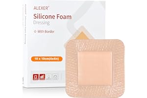 OUJEALEE Silicone Foam Dressing 10x10cm (4x4") - 5 Pack, Bordered Adhesive Large Bandages for Pressure Ulcers, Bed Sores & Su